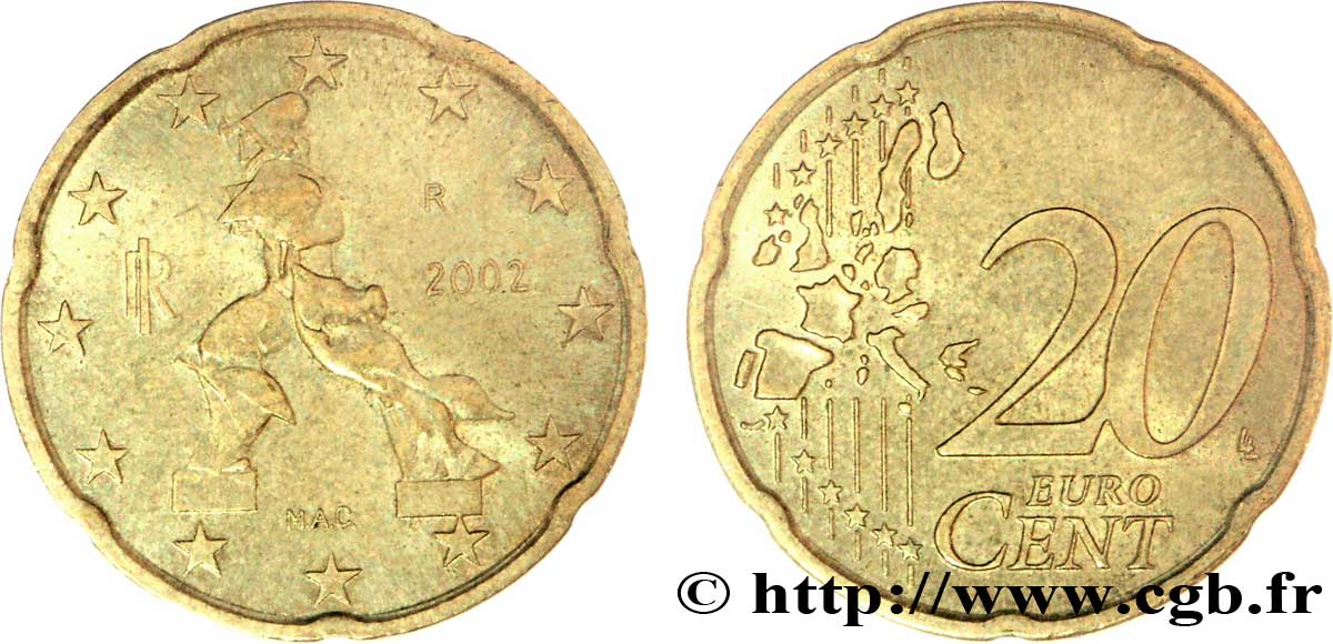 ITALY 20 Cent BOCCIONI 2002 AU58