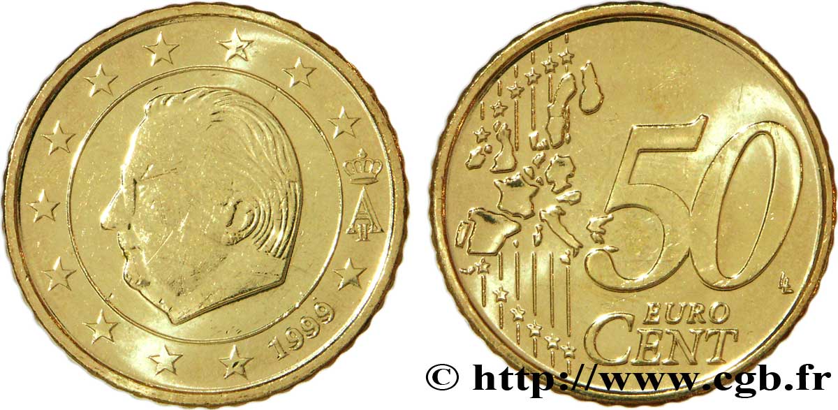 BELGIUM 50 Cent ALBERT II 1999 MS63