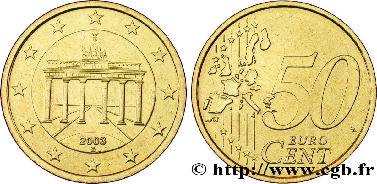 GERMANIA 50 Cent PORTE DE BRANDEBOURG - Karlsruhe G 2003 MS63