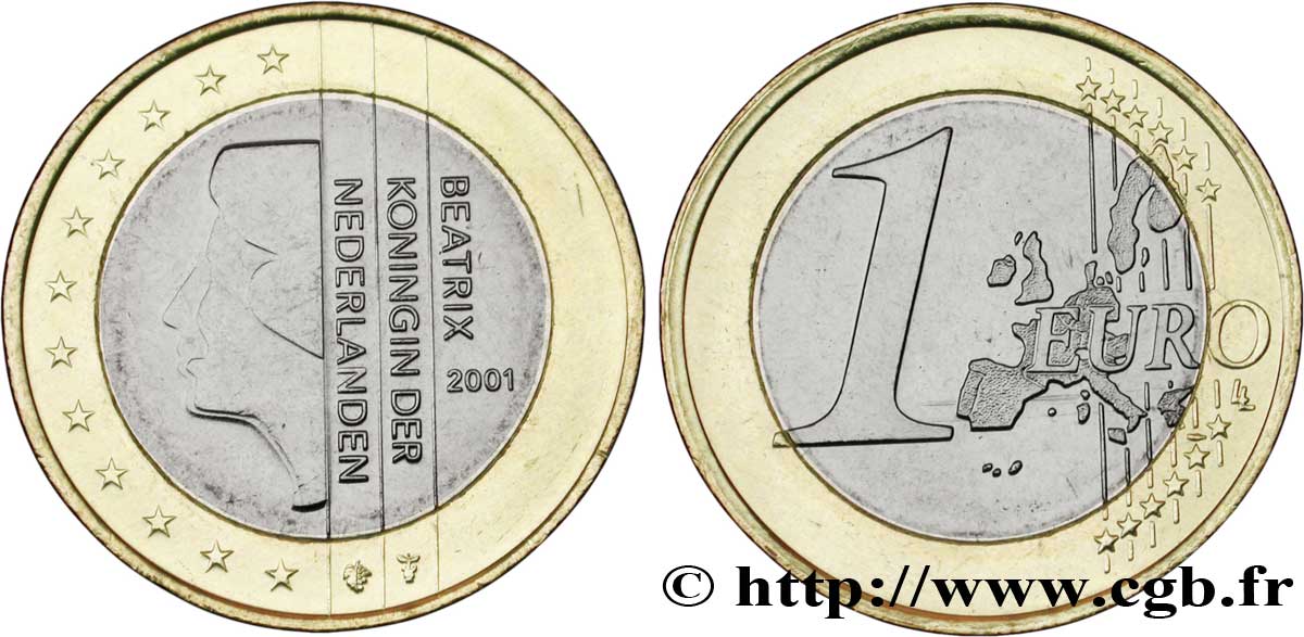 NETHERLANDS 1 Euro BEATRIX 2001 MS63