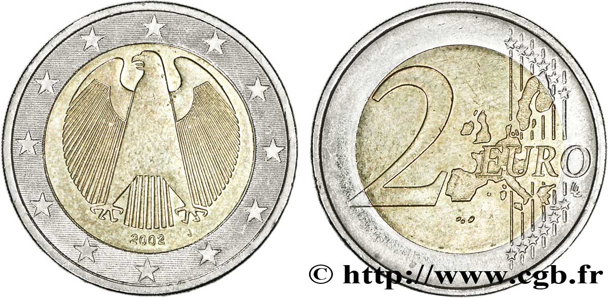 GERMANY 2 Euro AIGLE HÉRALDIQUE tranche A - Hambourg J 2002 AU58