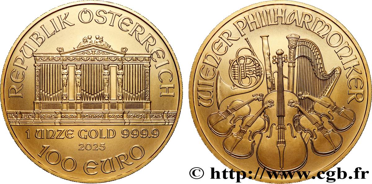 OR, PALLADIUM ET PLATINE INVESTISSEMENT 1 Oz - 100 Euro LE PHILARMONIQUE DE VIENNE 2025 FDC