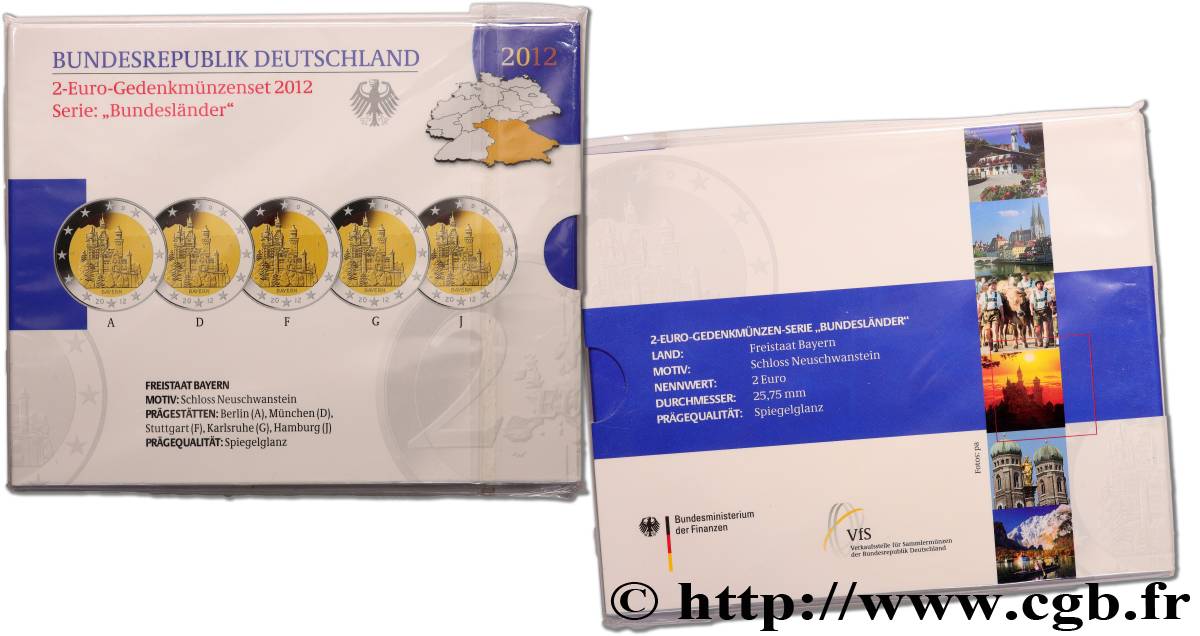 ALLEMAGNE Coffret Belle Épreuve 5 ateliers 2 Euro BAVIERE - CHÂTEAU DE NEUSCHWANSTEIN 2012 BE