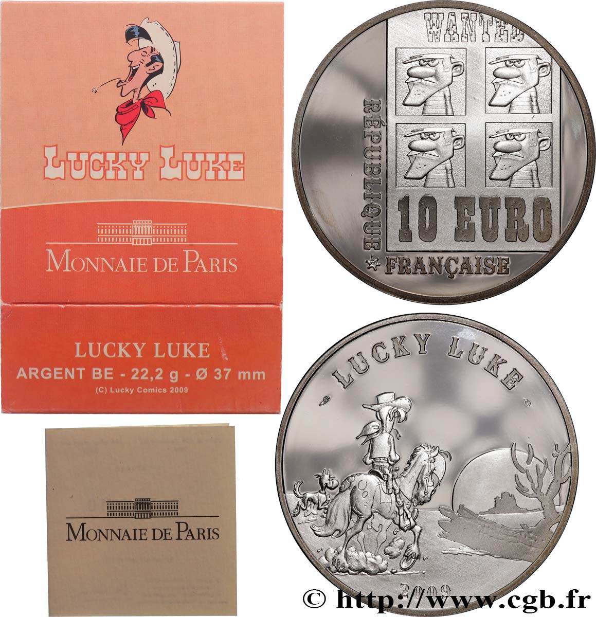 FRANCE Belle Épreuve 10 Euro LUCKY LUKE 2009 BE