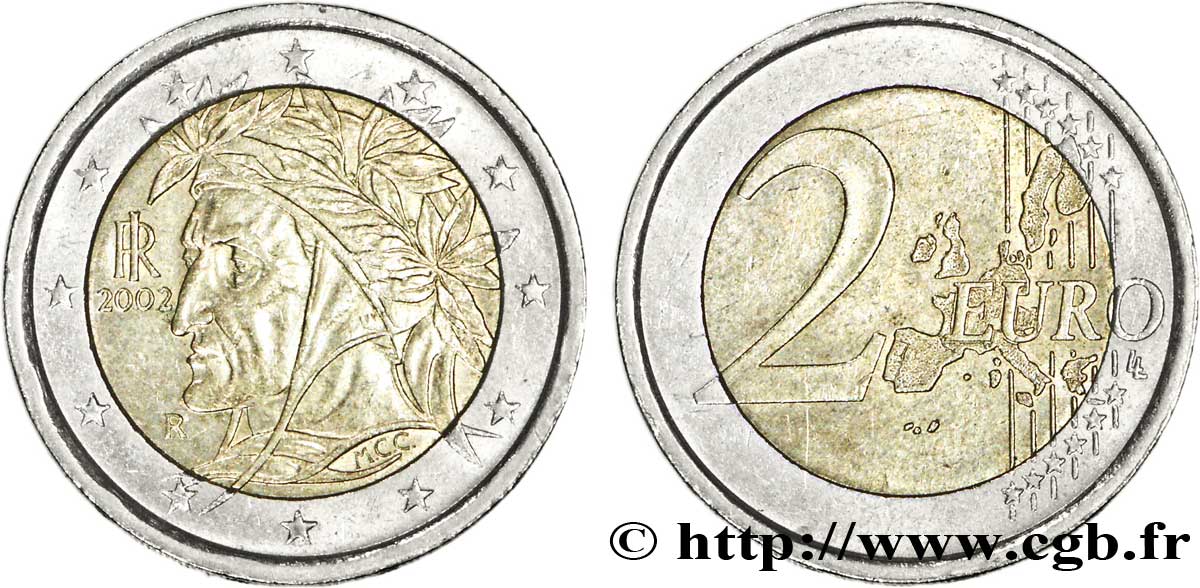 ITALY 2 Euro DANTE tranche A 2002 AU58