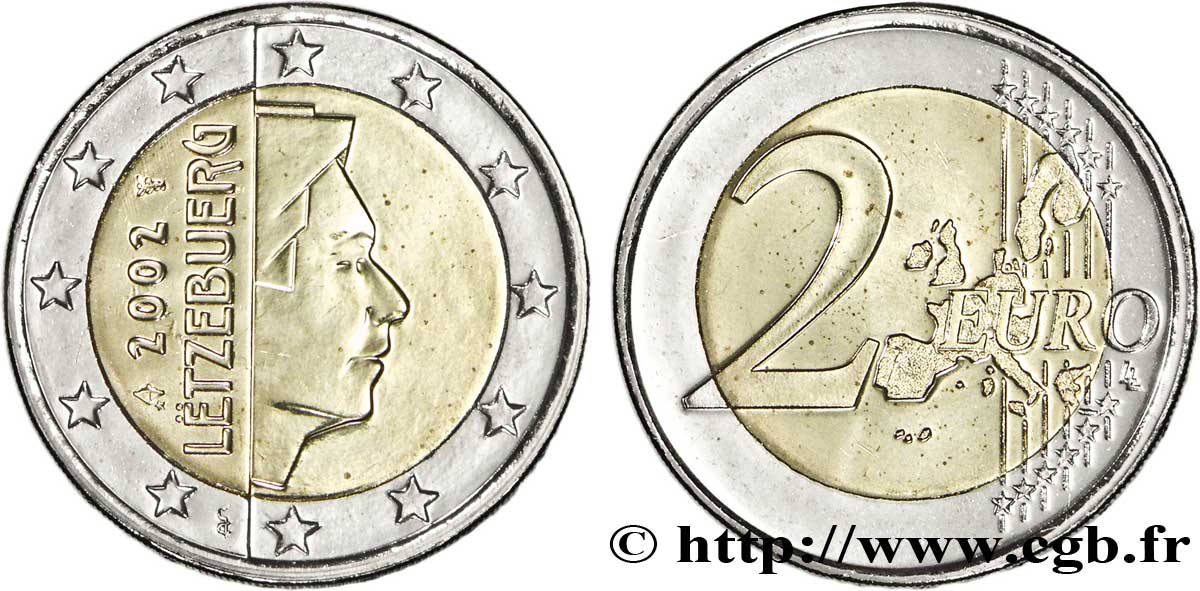 LUXEMBOURG 2 Euro GRAND DUC HENRI tranche A 2002 MS63
