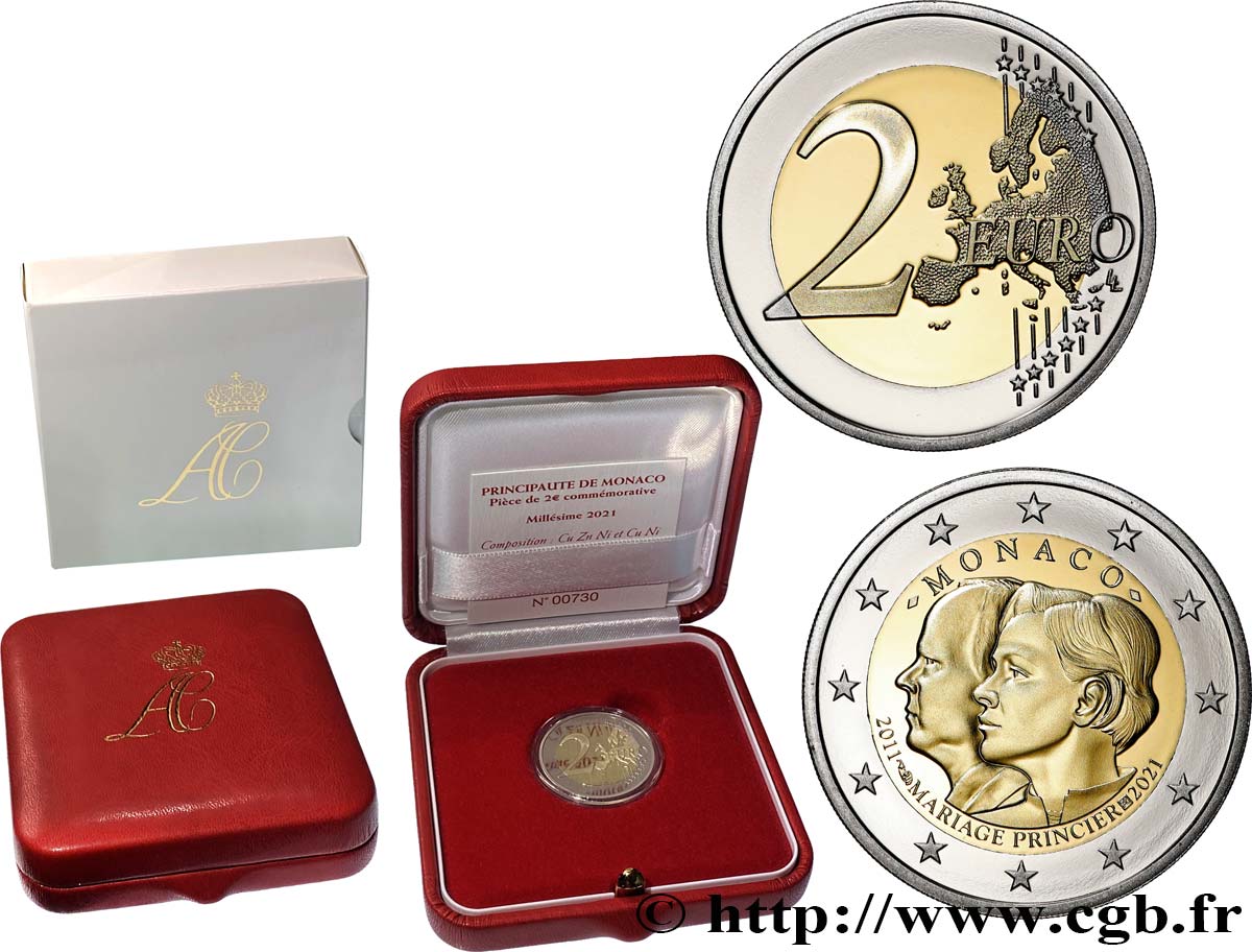 MONACO Belle Épreuve 2 Euro 10 ANS DE MARIAGE DU PRINCE ALBERT & CHARLENE  2021 Proof set