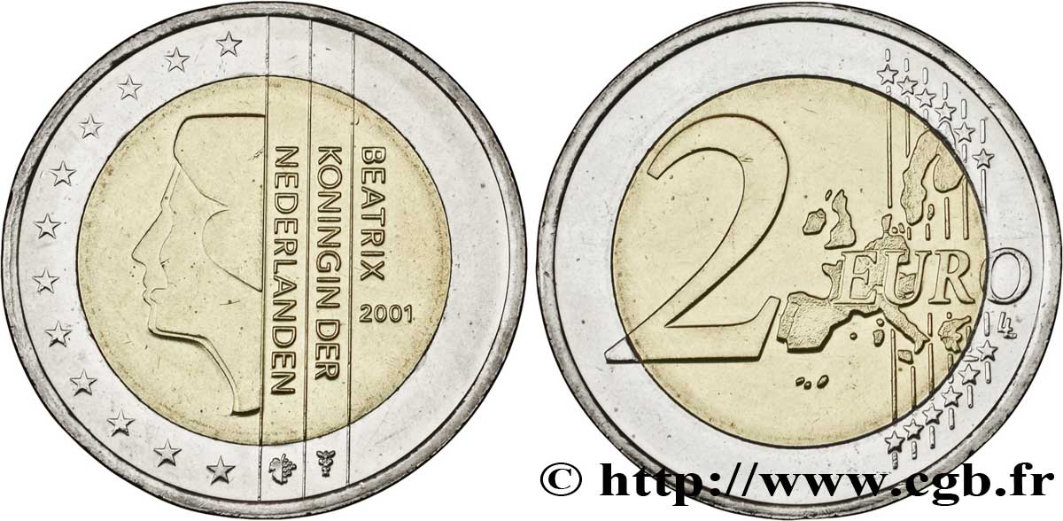 NETHERLANDS 2 Euro BEATRIX tranche B 2001 MS63