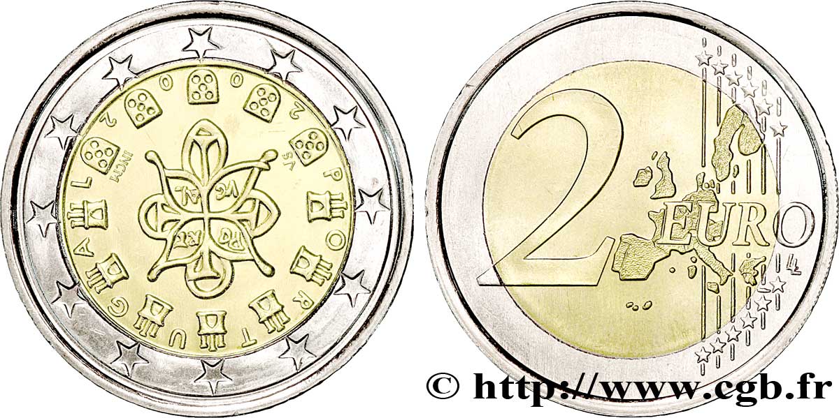 PORTOGALLO 2 Euro SCEAU ENTRELACÉ (1144) tranche A 2002 MS63