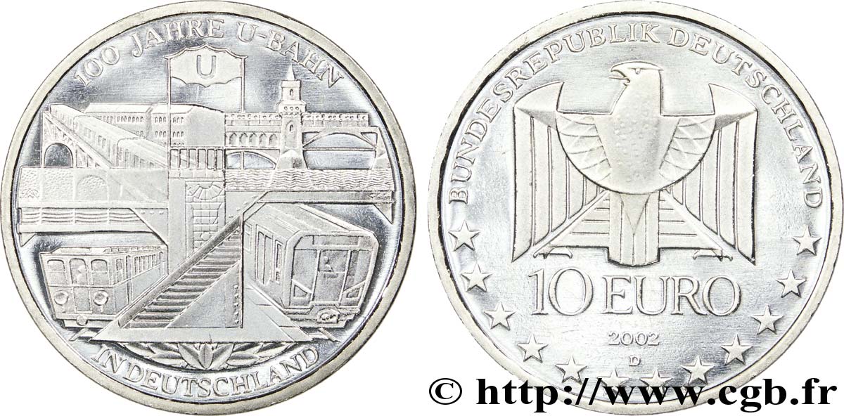 GERMANY 10 Euro CENTENAIRE DU MÉTRO EN ALLEMAGNE tranche A 2002 MS63