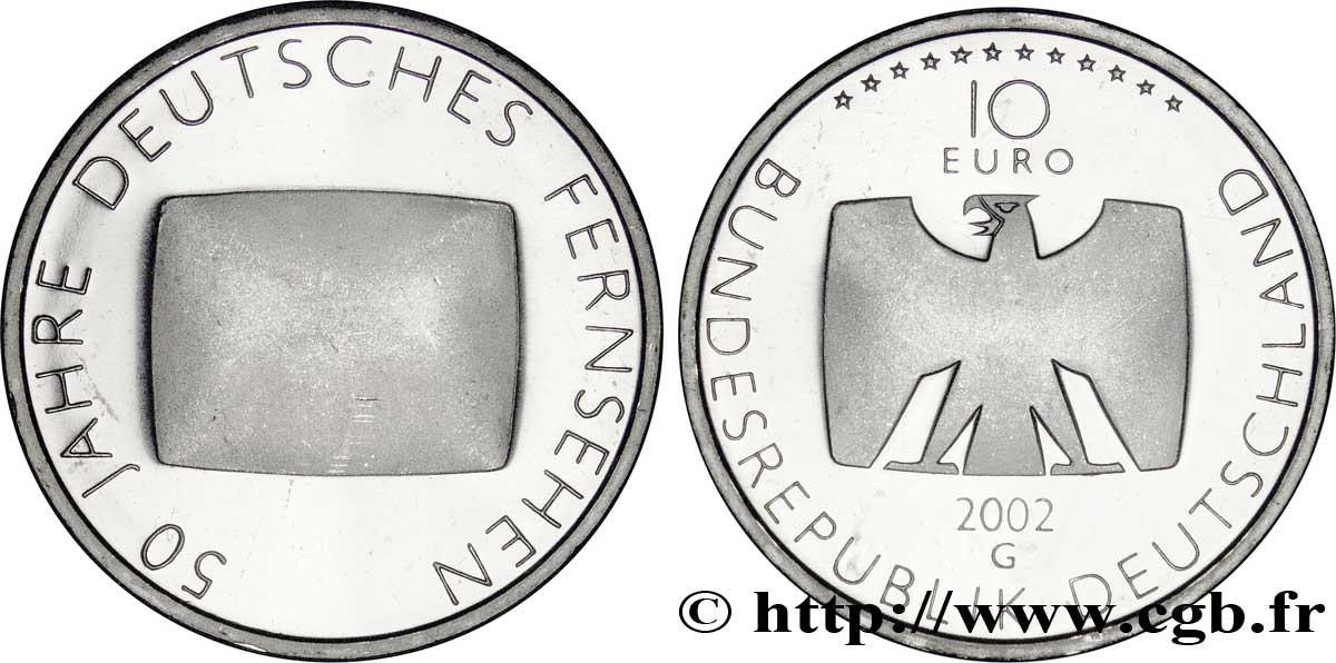 GERMANY 10 Euro 50 ANS DE TÉLÉVISION ALLEMANDE tranche A 2002 MS63