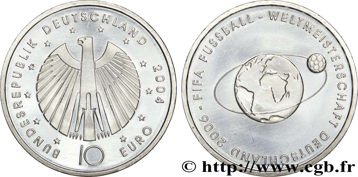 GERMANIA 10 Euro COUPE DU MONDE EN ALLEMAGNE 2006 - II tranche A 2004 MS63