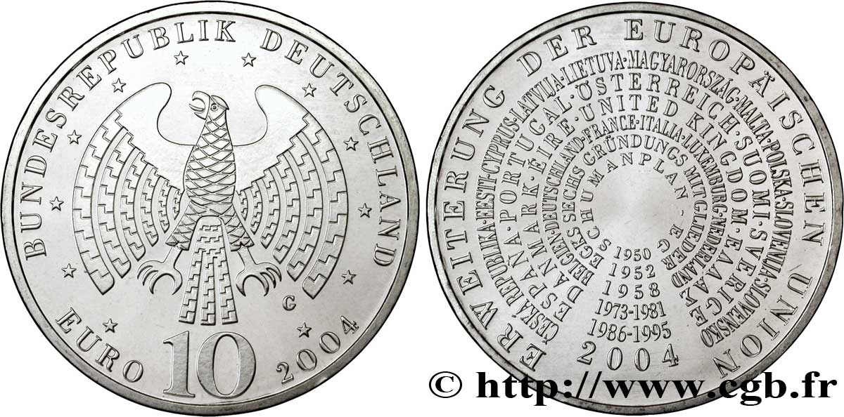 GERMANY 10 Euro ÉLARGISSEMENT DE L’UNION EUROPÉENNE tranche A 2004 MS63