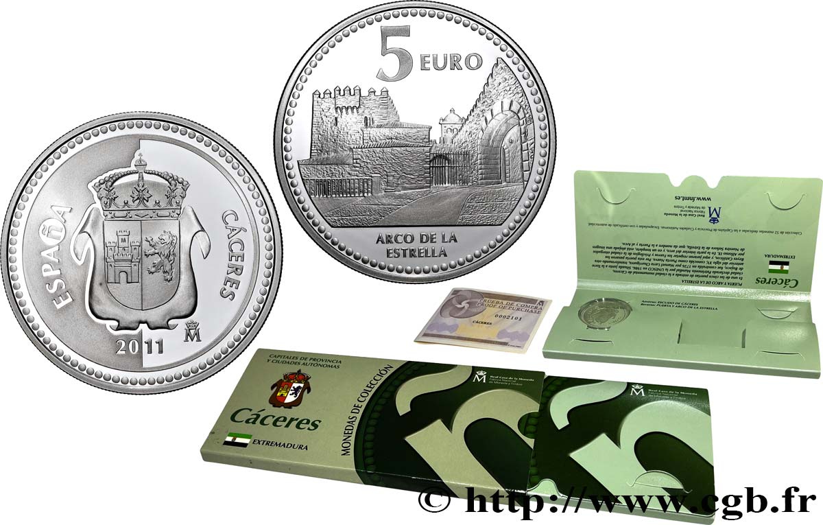 SPAIN BELLE ÉPREUVE 5 Euro Caceres 2011 Proof set