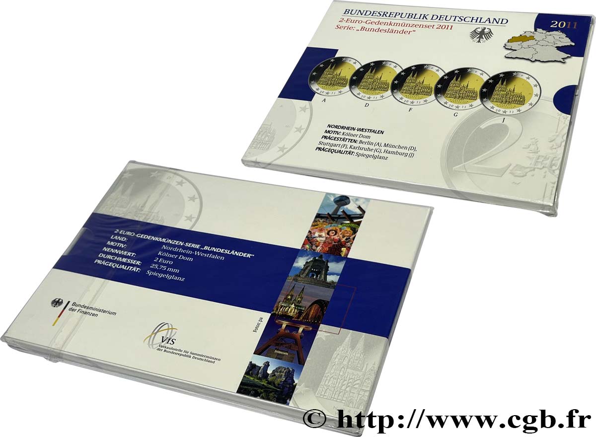 GERMANIA Coffret Belle Épreuve 5 ateliers 2 Euro CATHÉDRALE DE COLOGNE 2011 BE