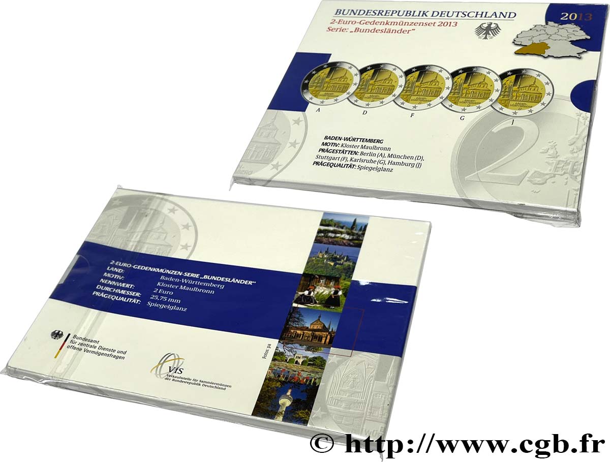 GERMANY Coffret Belle Épreuve 5 ateliers 2 Euro BADE-WURTTEMBERG - MONASTÈRE DE MAULBRONN 2013 Proof set