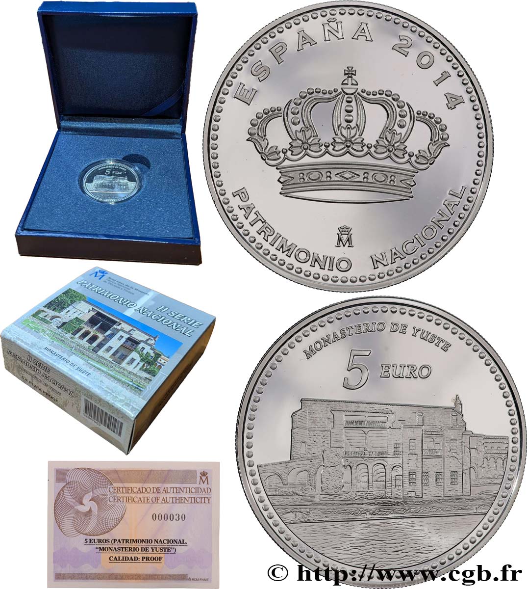 SPAIN BELLE ÉPREUVE 5 Euro Monastère de Yuste 2014 Proof set