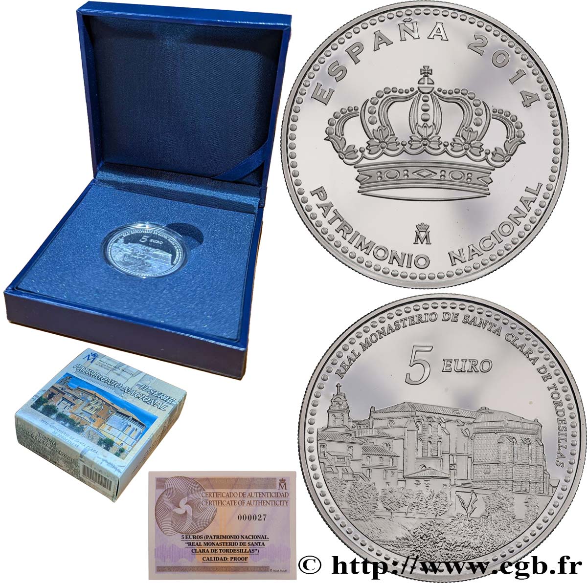 SPAIN BELLE ÉPREUVE 5 Euro Monastère Royal de Santa Clara de Tordesillas 2014 Proof set