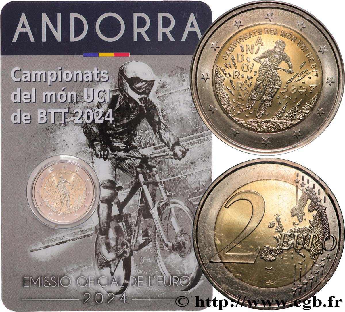 ANDORRA Coin-card 2 Euro CHAMPIONNAT DU MONDE DE VTT 2024 Brilliant Uncirculated
