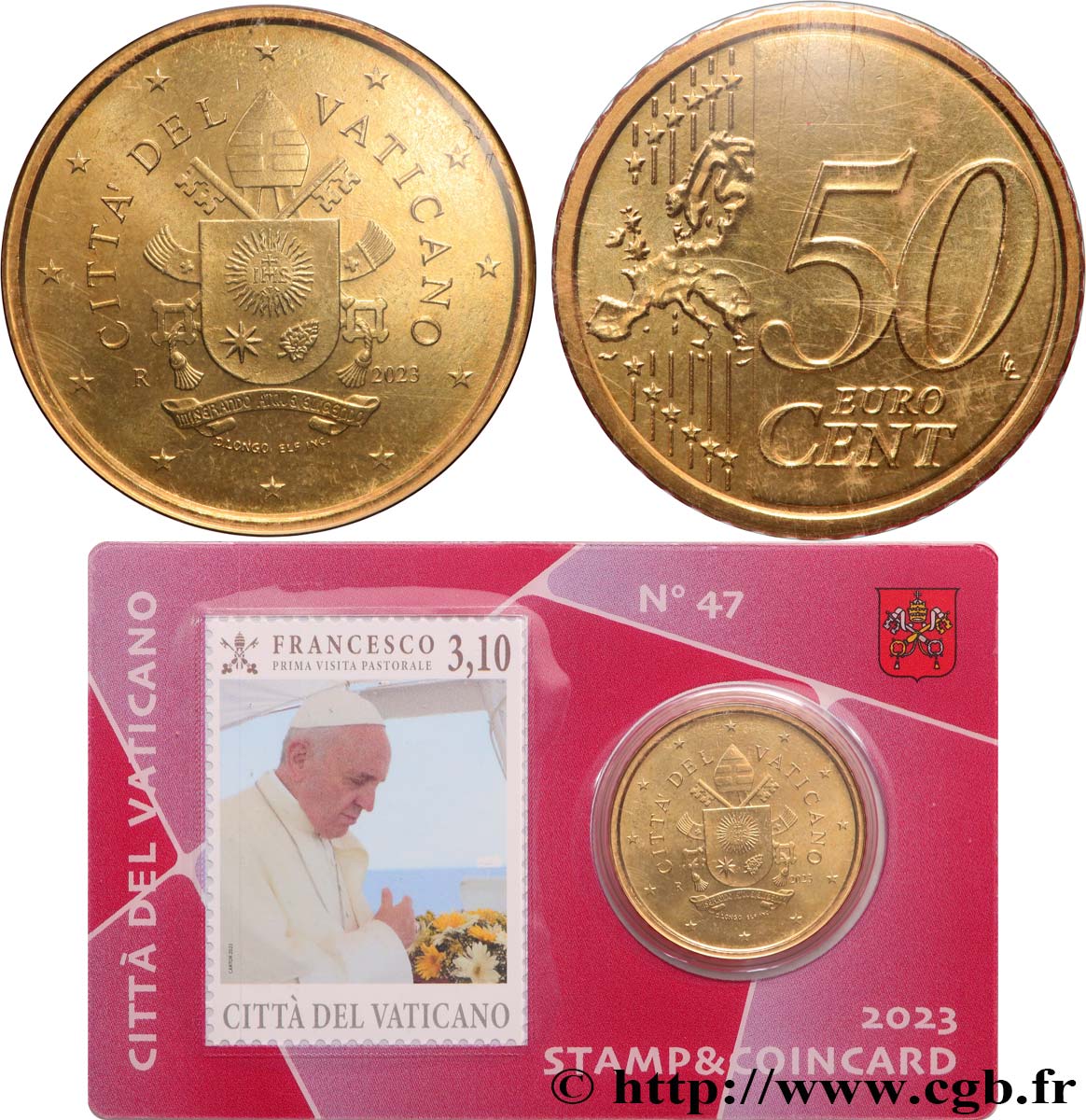 VATICAN Coin-Card (n°47) 50 Cent ARMOIRIES DU PAPE FRANÇOIS + timbre
 2023 BU