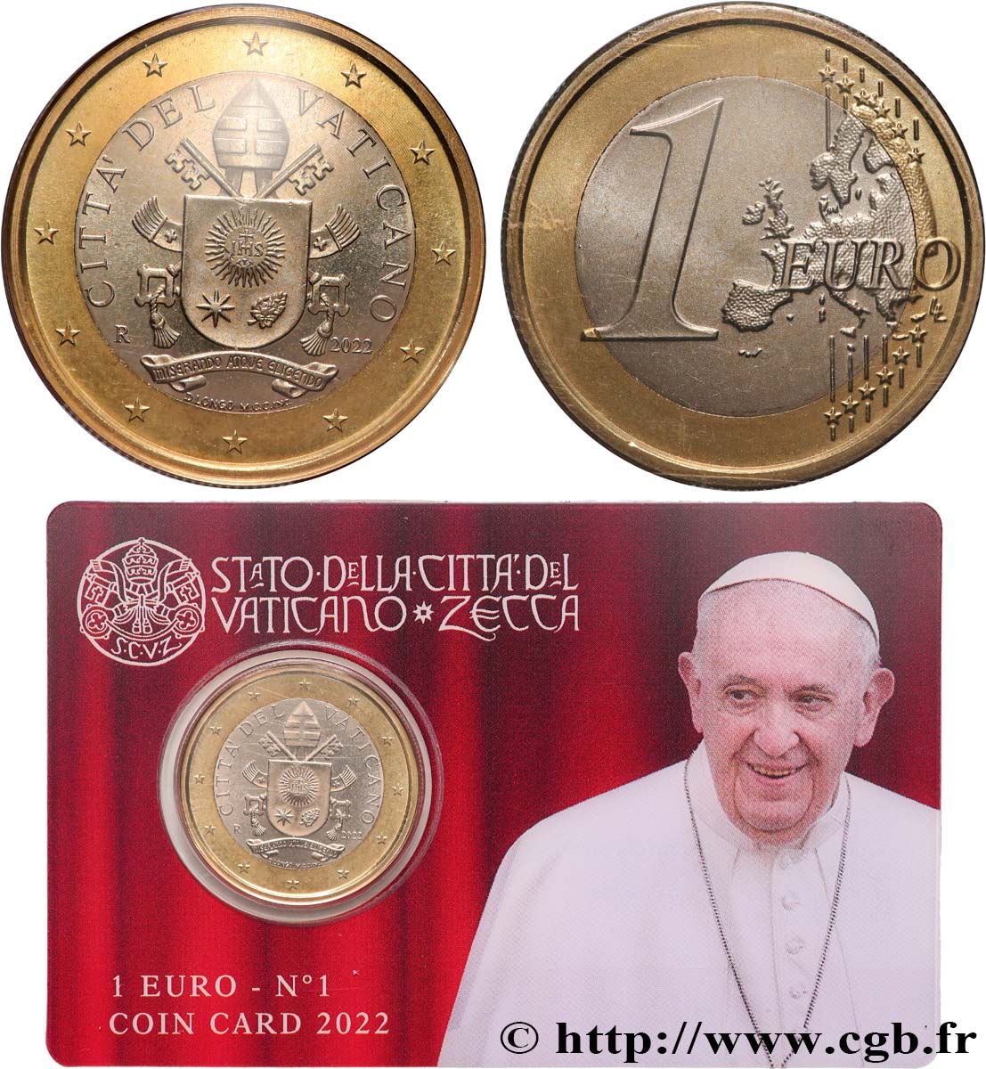 VATICAN Coin-Card (n°1) 1 Euro ARMOIRIES DU PAPE FRANÇOIS
 2022 Brilliant Uncirculated