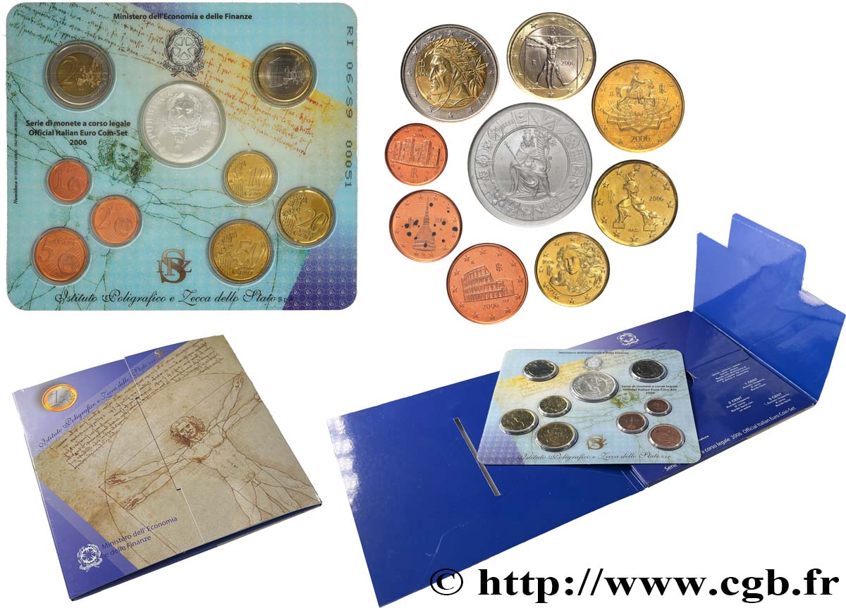 ITALY SÉRIE Euro BRILLANT UNIVERSEL (9 pièces) 2006 Brilliant Uncirculated