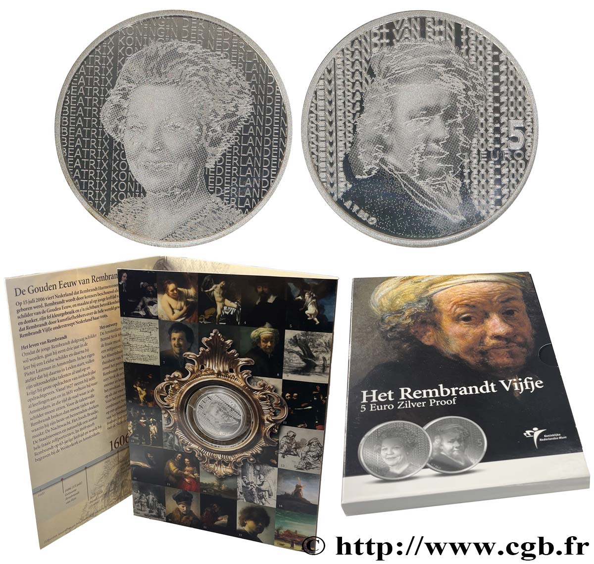 NIEDERLANDE BELLE EPREUVE 5 Euro 400e ANNIVERSAIRE DE LA NAISSANCE DE REMBRANDT tranche A 2006