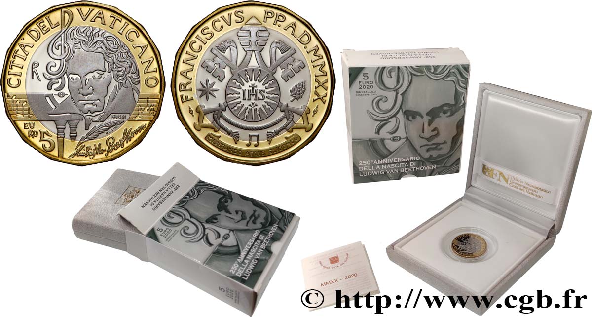 VATICAN Belle Épreuve 5 Euro LUDWIG VAN BEETHOVEN 2020 Proof set