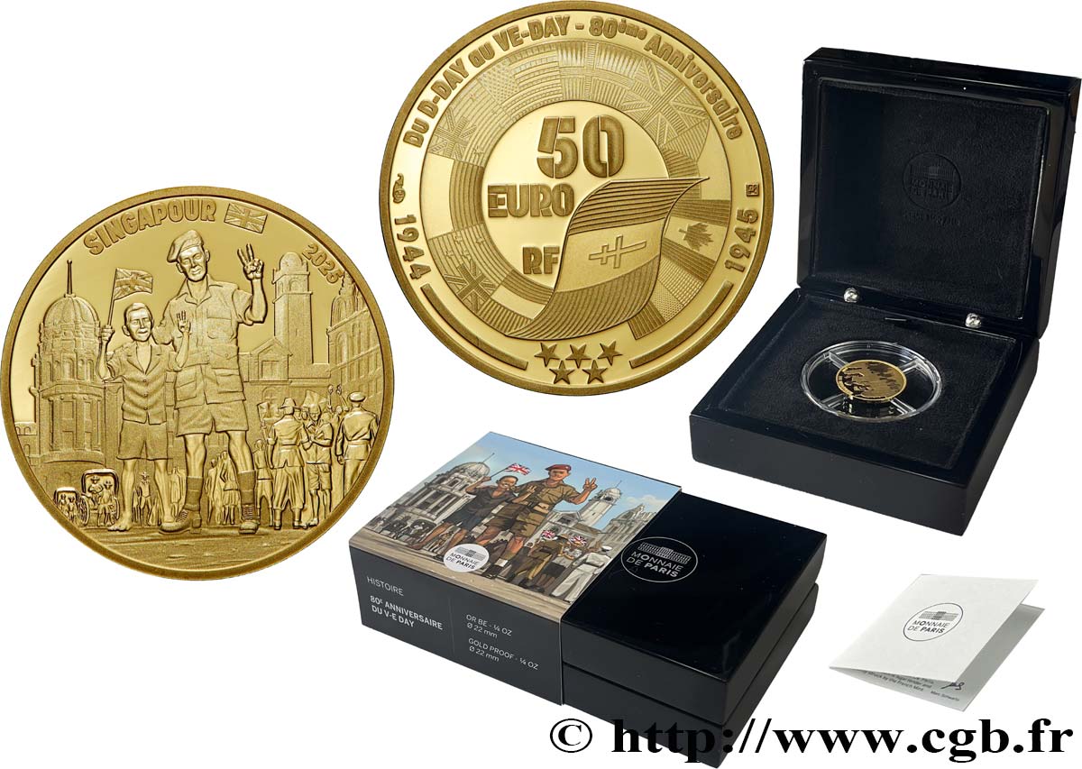 FRANCE BELLE EPREUVE 1/4 oz - 50 Euro V-E DAY SOLDAT ANGLAIS 2025 BE