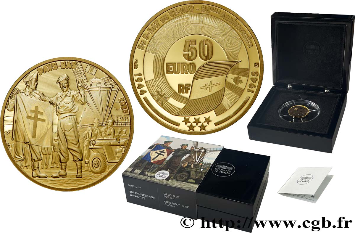 FRANCE BELLE EPREUVE 1/4 oz - 50 Euro V-E DAY SOLDAT FRANÇAIS  2025 BE