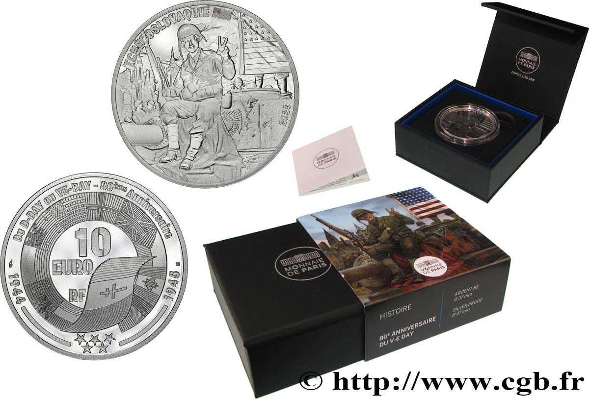 FRANCE BELLE EPREUVE 10 Euro V-E DAY SOLDAT AMÉRICAIN 2025 BE
