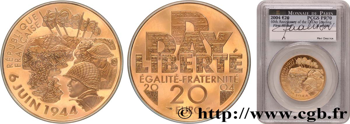 FRANCE Belle Épreuve 20 Euro Débarquement en Normandie 2004 Proof set