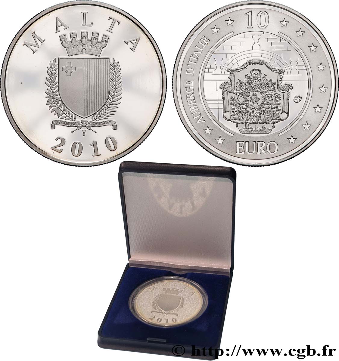 MALTA Belle Épreuve 10 Euro AUBERGE D’ITALIE 2010 Prueba