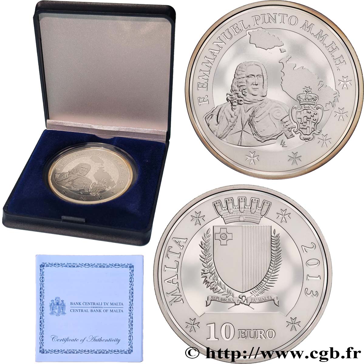 MALTE Belle Épreuve 10 Euro GRAND MAÎTRE EMMANUEL PINTO 2013 BE