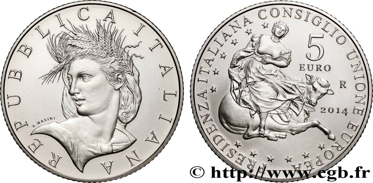 ITALY BELLE EPREUVE 5 Euro PRÉSIDENCE DE L’UE 2014 Proof set