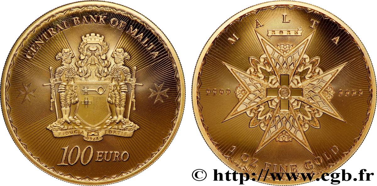 GOLD, PALLADIUM & PLATINUM INVESTMENT 1 Oz - 100 Euro CROIX MALTAISE 2025 MS