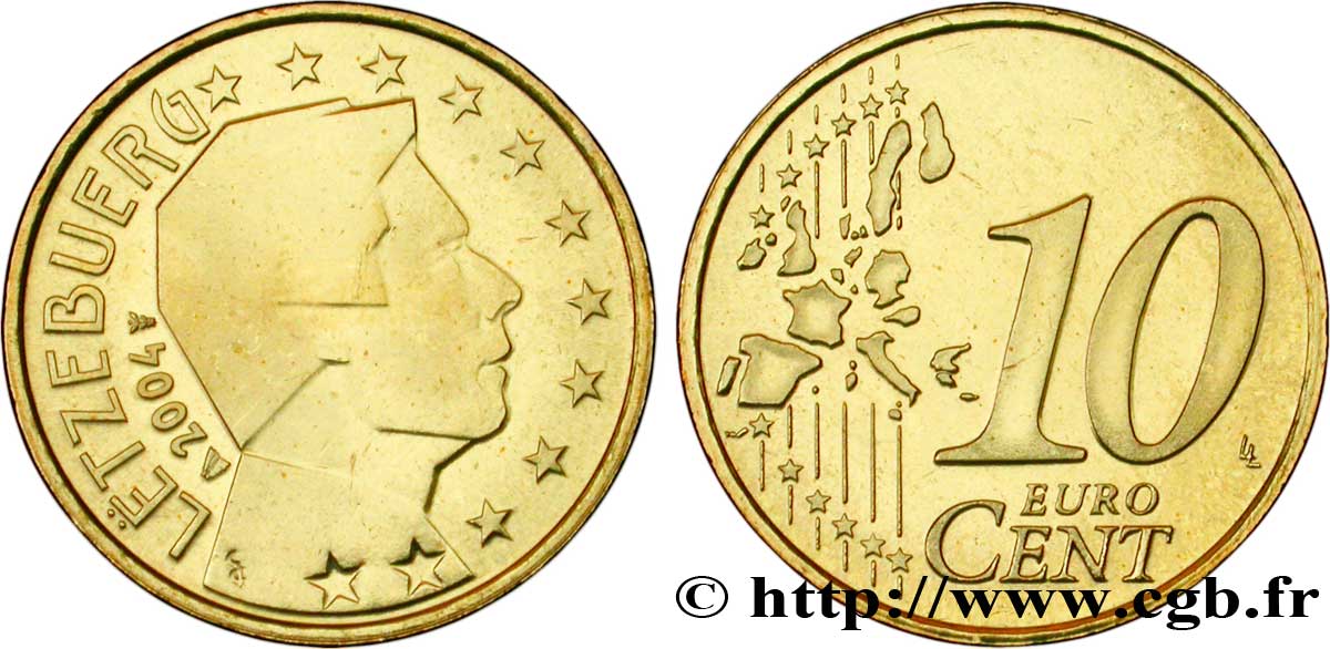 LUXEMBOURG 10 Cent GRAND DUC HENRI 2004 MS63