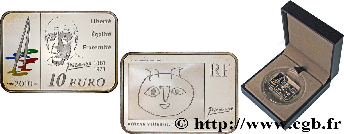 FRANCE Belle Épreuve 10 Euro PABLO PICASSO (rectangle 30 x 21 mm) 2010 Proof set
