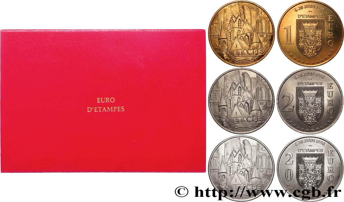 FRANCE Coffret 1, 2 et 20 Euro d’Étampes 1998 MS
