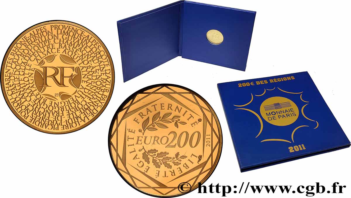 GOLD, PALLADIUM & PLATINUM INVESTMENT 200 Euro DES RÉGIONS (or) 2011 Brilliant Uncirculated