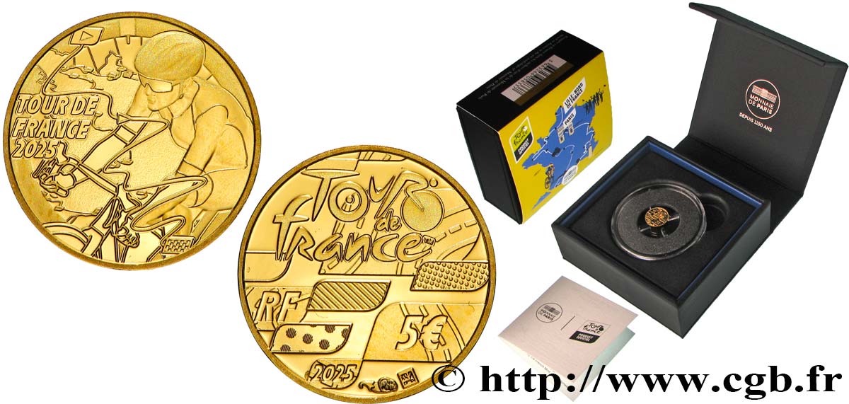 FRANCE BELLE EPREUVE 5 Euro TOUR DE FRANCE - CARTE ÉTAPE 2025 BE