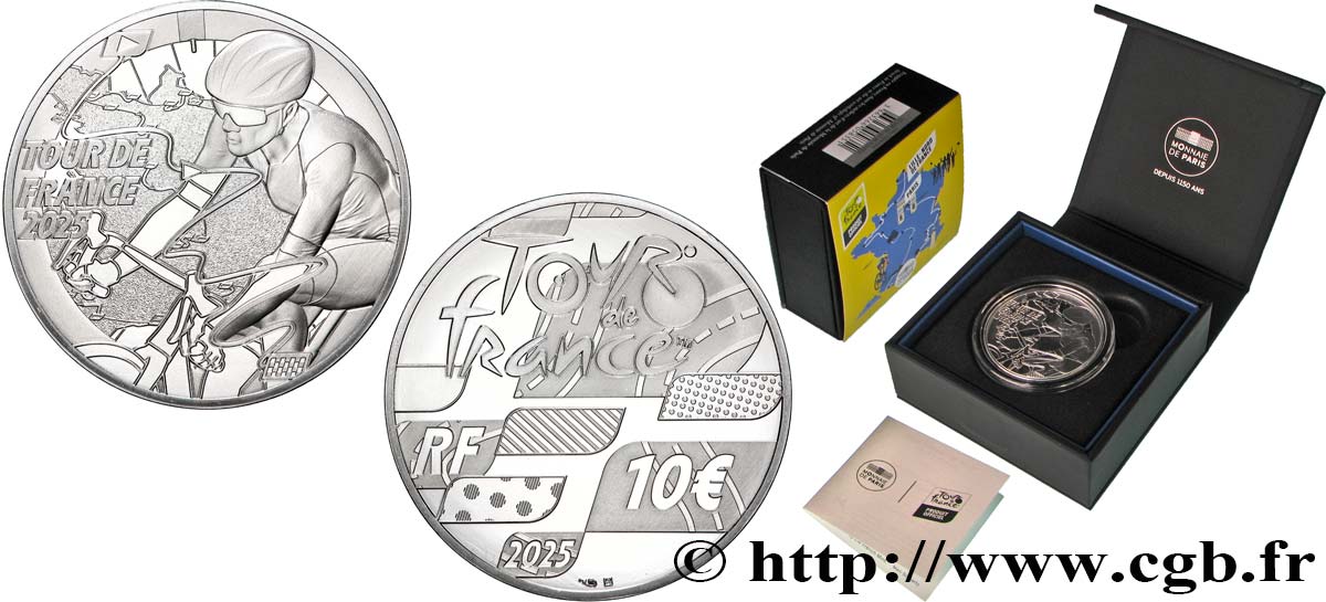 FRANCE BELLE EPREUVE 10 Euro TOUR DE FRANCE - CARTE ÉTAPE 2025 BE