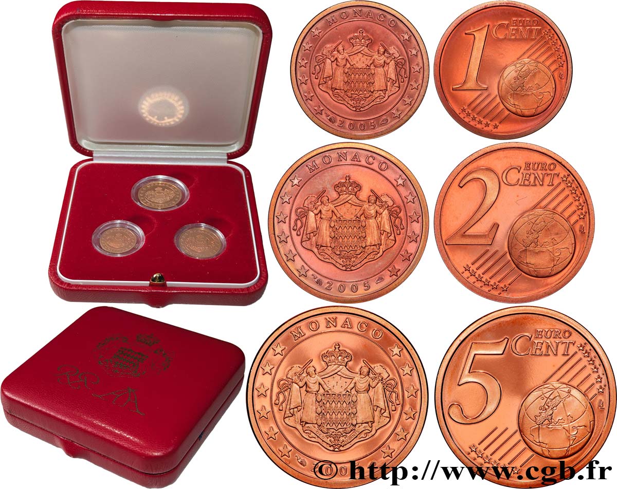 MONACO COFFRET Euro BELLE ÉPREUVE spécial 1, 2 et 5 cent 2005 Proof set