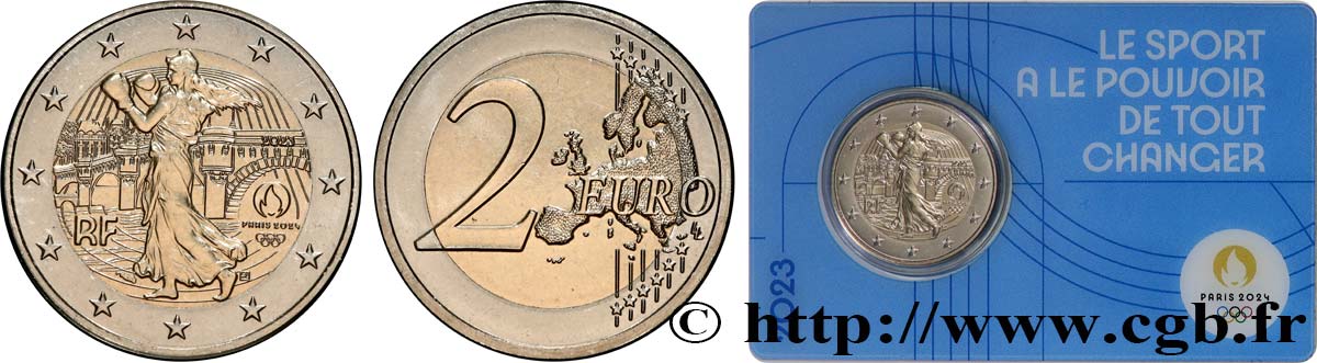 FRANCE Coin-Card 2 Euro JO PARIS 2024 - blister BLEU 2023 BU