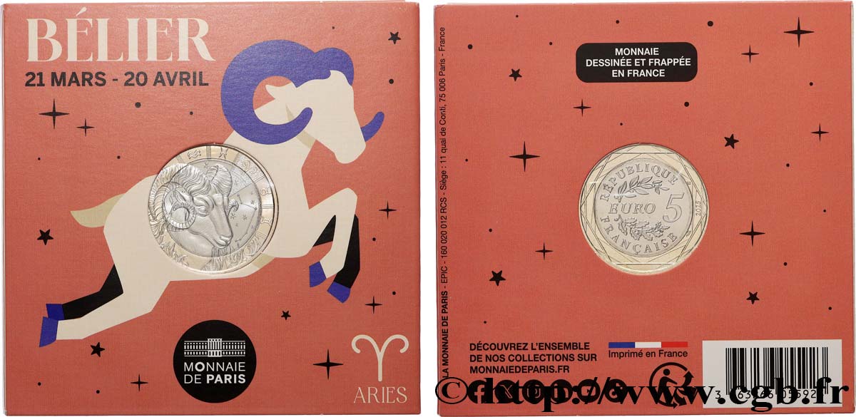FRANCE Blister 5 Euro ASTROLOGIE - BÉLIER 2025 FDC