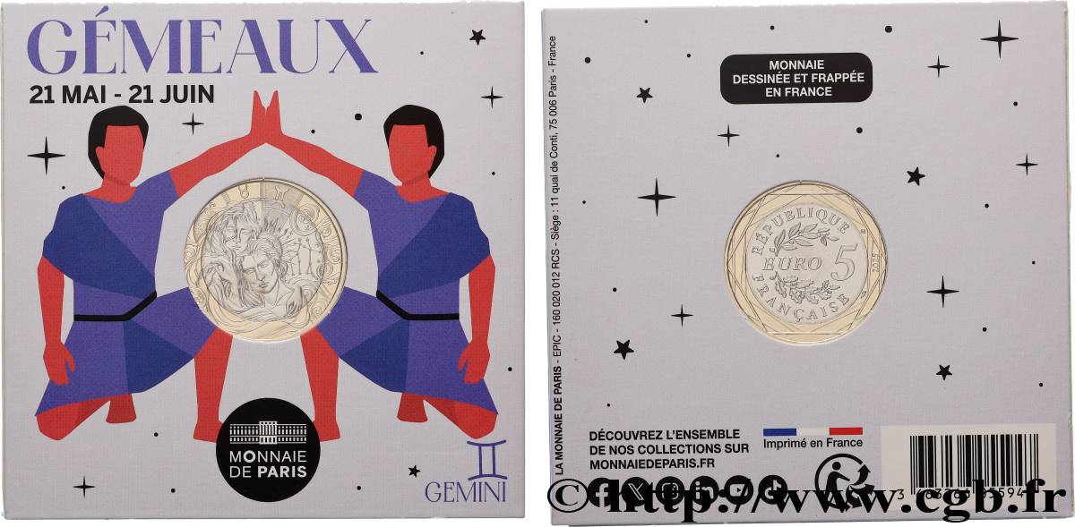 FRANCE Blister 5 Euro ASTROLOGIE - GÉMEAUX 2025 FDC