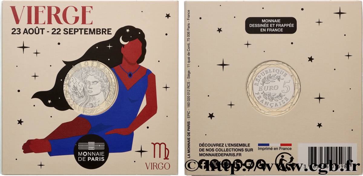 FRANCE Blister 5 Euro ASTROLOGIE - VIERGE 2025 FDC