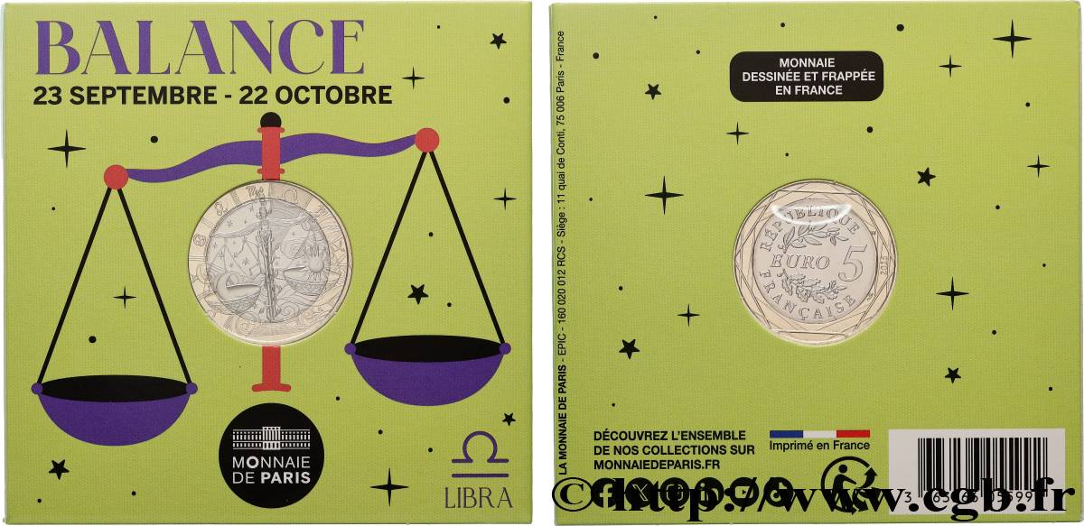 FRANCE Blister 5 Euro ASTROLOGIE - BALANCE 2025 FDC