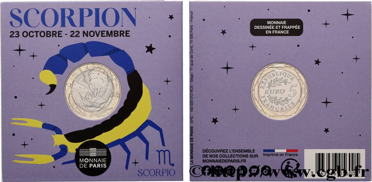 FRANCE Blister 5 Euro ASTROLOGIE - SCORPION 2025 FDC