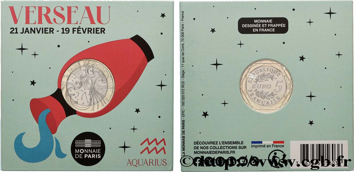 FRANCE Blister 5 Euro ASTROLOGIE - VERSEAU 2025 FDC